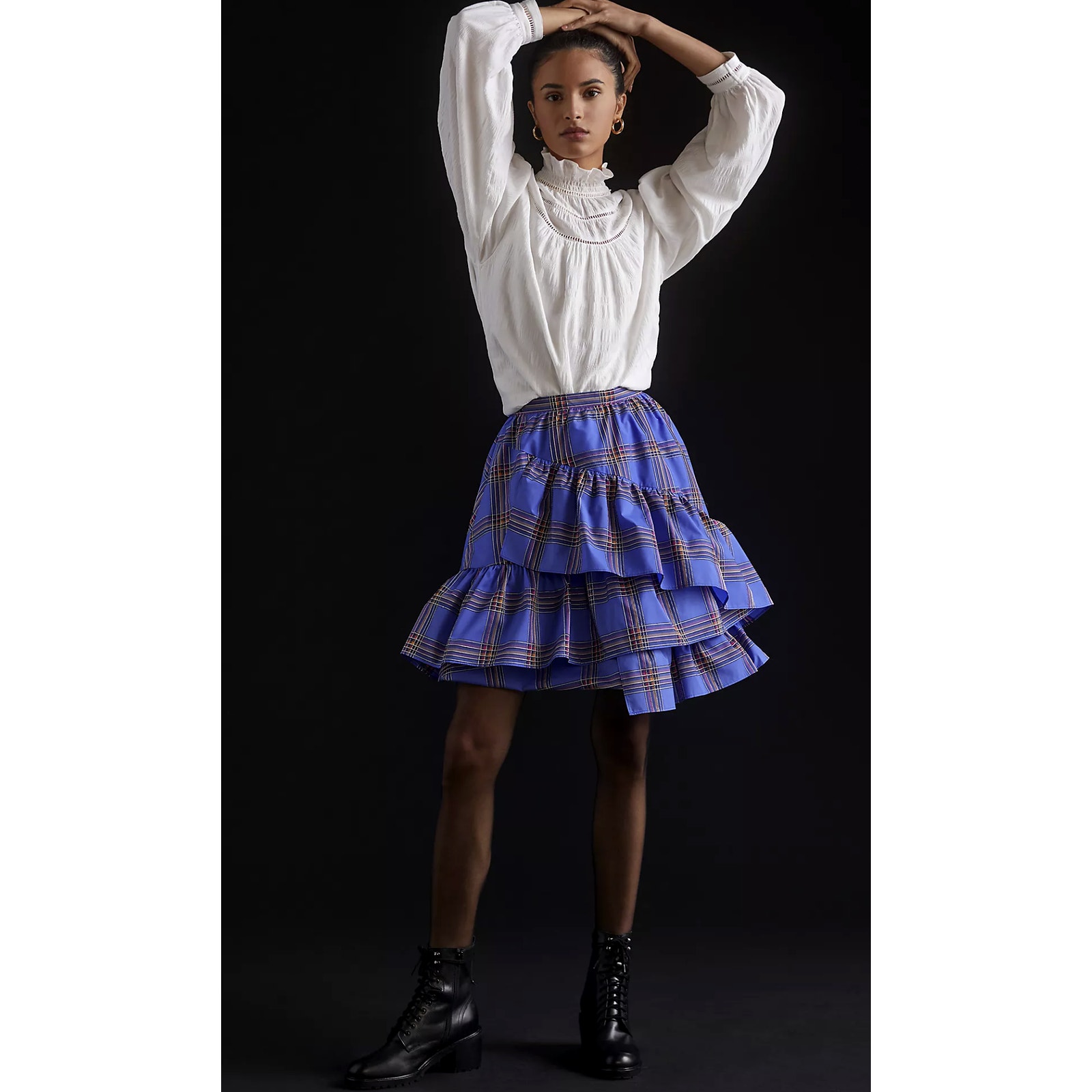 Nwt Anthropologie Maeve Blue Tiered Ruffled Mini Skirt - Size 4